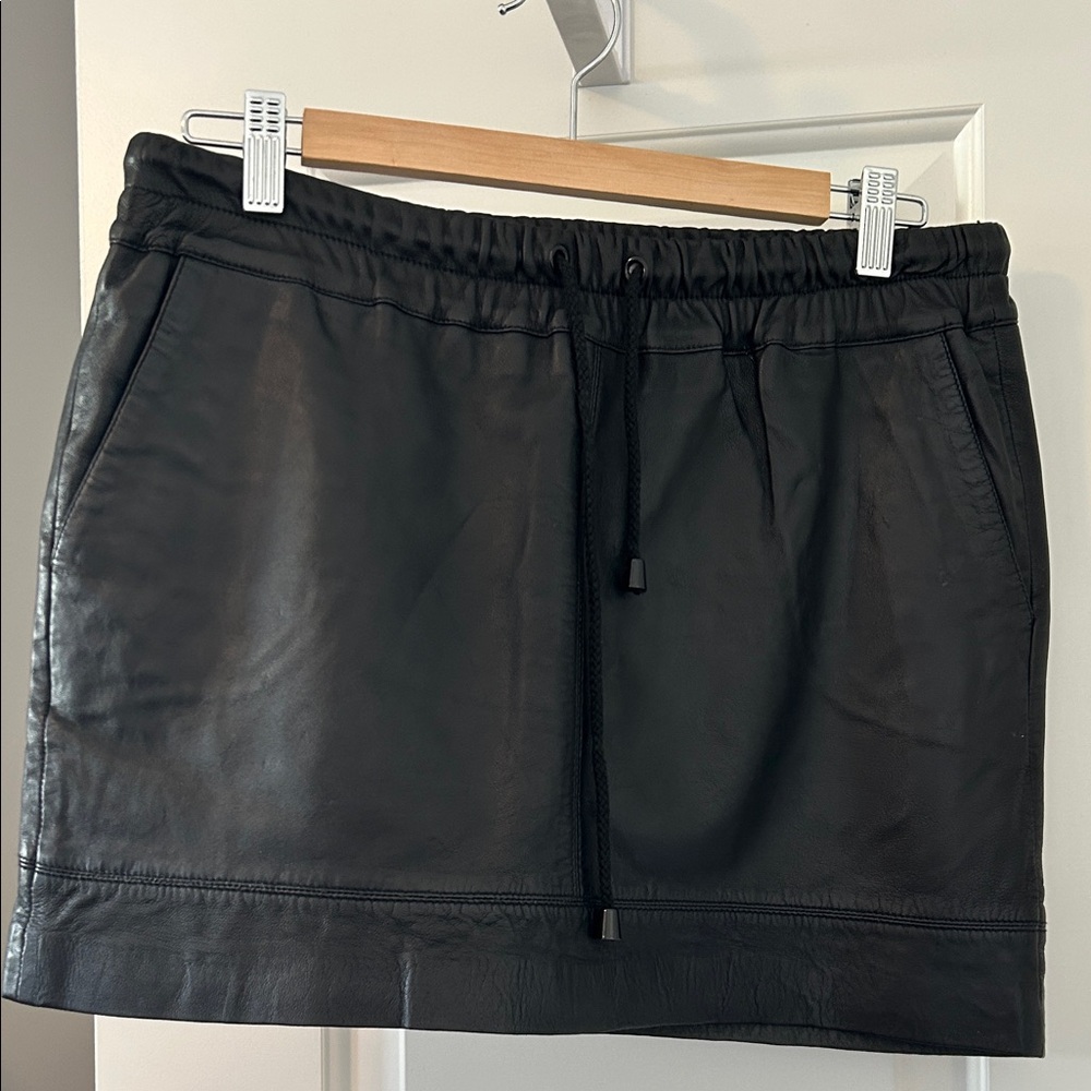 Mango Black genuine leather mini skirt